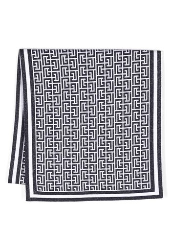 Balmain monogram-pattern wool-blend scarf - Blu