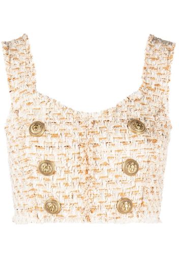 Balmain button-embellished tweed cropped top - Bianco