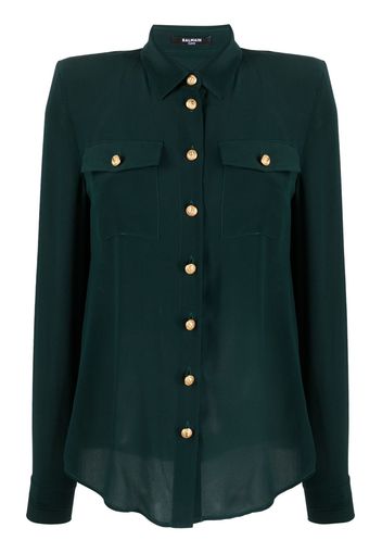 Balmain shoulder-pads button-up silk shirt - Verde