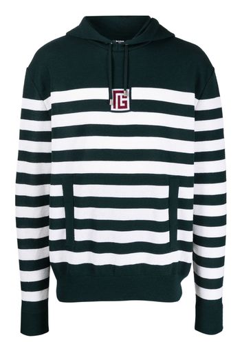 Balmain striped wool-blend knitted hoodie - Verde