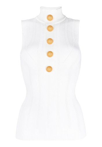 Balmain embossed-buttons high-neck top - Bianco