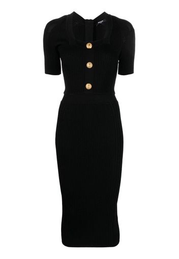 Balmain square-neck ribbed midi dress - Nero