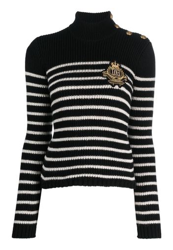 Balmain logo-patch striped jumper - Bianco