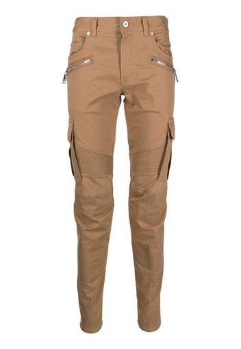 Balmain zip-detail tapered-leg trousers - Marrone