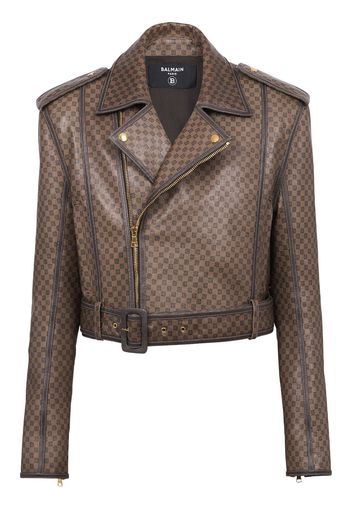 Balmain logo-embossed leather jacket - Marrone