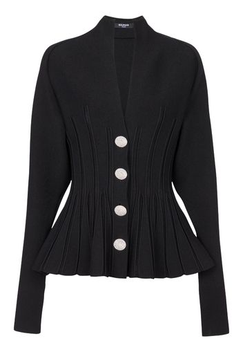 Balmain rib-knit pleated cardigan - Nero