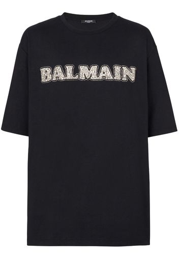 Balmain logo-embroidered cotton T-shirt - Nero