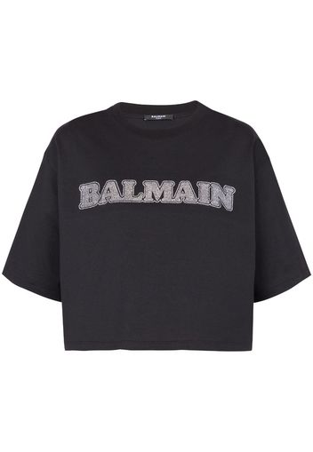 Balmain rhinestone-logo cropped cotton T-shirt - Nero