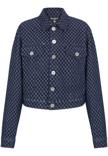 Balmain monogram-print denim jacket - Blu