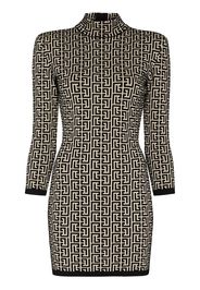 Balmain monogram-jacquard knitted mini dress - Nero