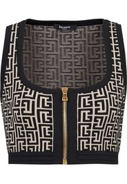 Balmain Top crop con monogramma - Nero