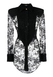 Balmain Tweed and lace plastron shirt - Nero
