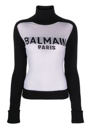 Balmain logo-intarsia colour-block jumper - Bianco