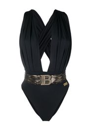 Balmain detachable-belt draped swimsuit - Nero