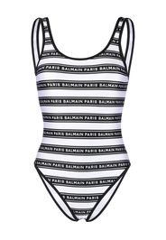 Balmain striped logo-print swimsuit - Bianco