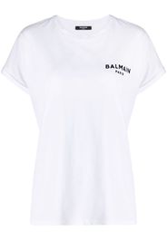 Balmain flocked-logo organic-cotton T-shirt - Bianco