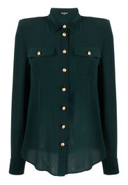 Balmain shoulder-pads button-up silk shirt - Verde