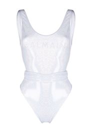 Balmain logo-print glitter swimsuit - Bianco