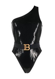 Balmain sequined one-shoulder swimsuit - Nero