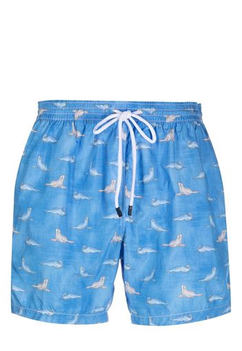 Barba animal-pattern drawstring swim shorts - Blu