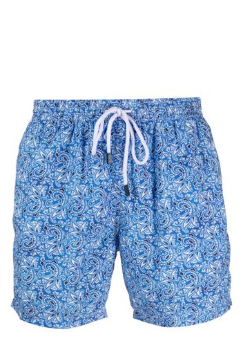 Barba logo-detail paisley-print swim shorts - Blu