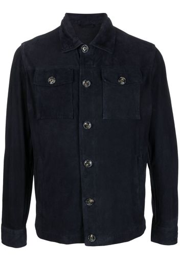 Barba buttoned leather shirt jacket - Blu