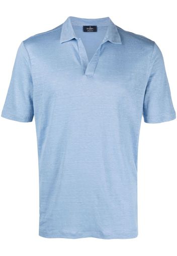 Barba V-neck linen polo shirt - Blu