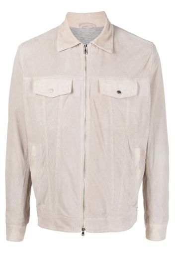 Barba zip-up leather shirt jacket - Toni neutri