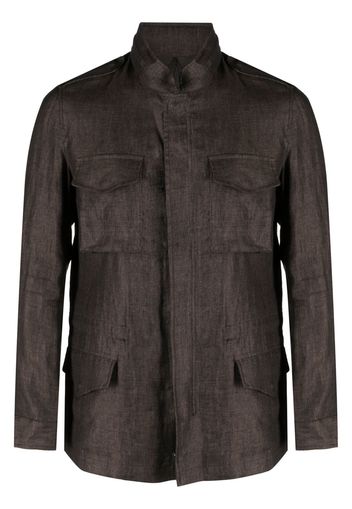 Barba multiple-pocket linen shirt jacket - Marrone