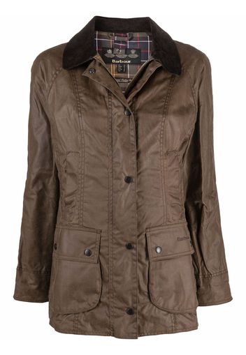 Barbour collared waxed raincoat - Marrone