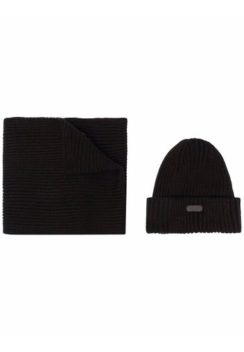 Barbour ribbed knit scarf and beanie - Nero