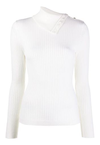 foldover collar ribbed-knit top