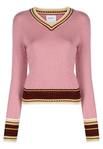 Barrie contrasting trim V-neck jumper - Rosa