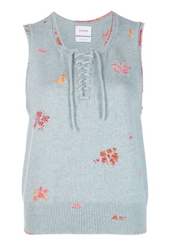 Barrie embroidered cashmere-cotton sleeveless top - Blu