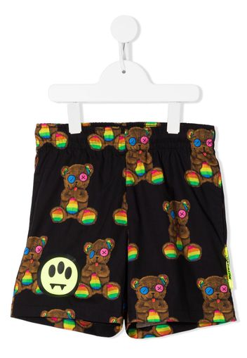 Barrow kids teddy-print cotton shorts - Nero