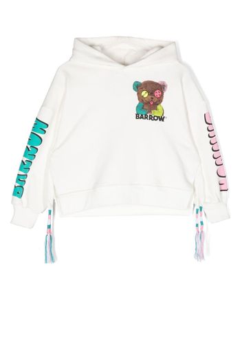 Barrow kids fringed logo-print hoodie - Bianco