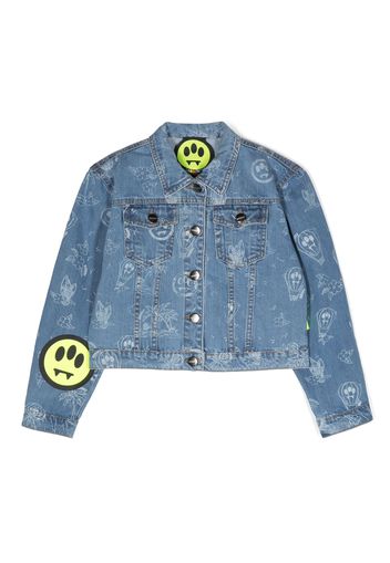 Barrow kids smiley face-motif denim jacket - Blu