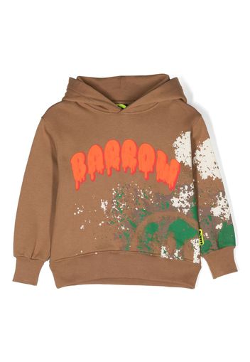 Barrow kids paint-splatter logo-print cotton hoodie - Marrone