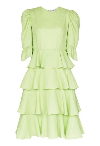 spring layer tiered ruffle midi dress