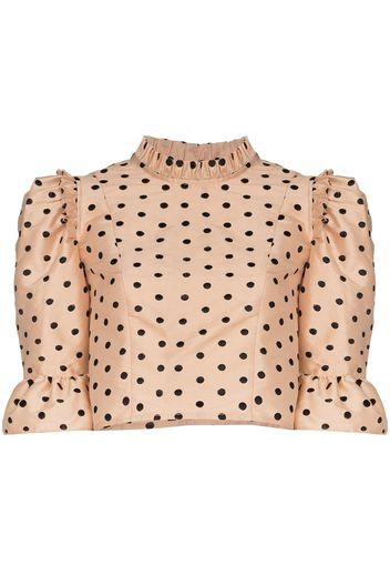 Batsheva Polka Dot Cropped Silk Blouse - Toni neutri