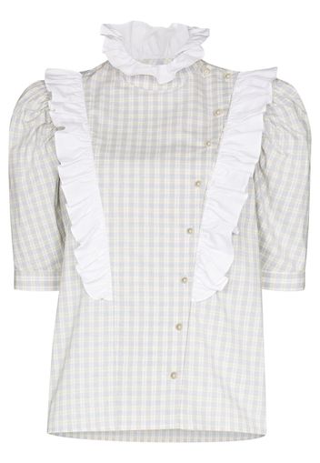 Batsheva gingham-check print ruffled blouse - Grigio