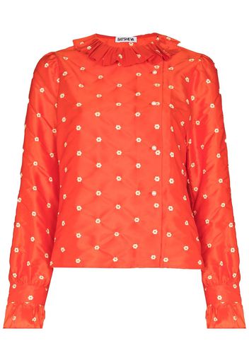 Batsheva petal-embroidered quilted blouse - Rosso