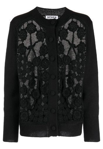 Batsheva Cardigan con ricamo semi trasparente - Nero