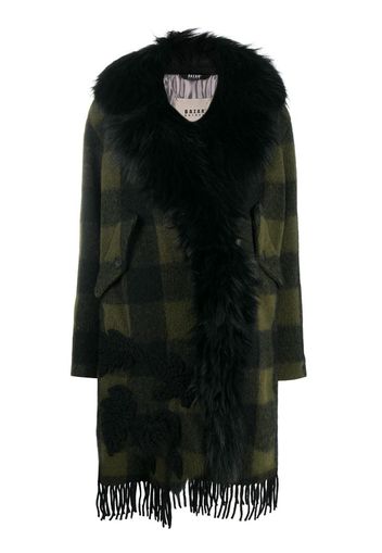 checked faux-fur trimmed coat