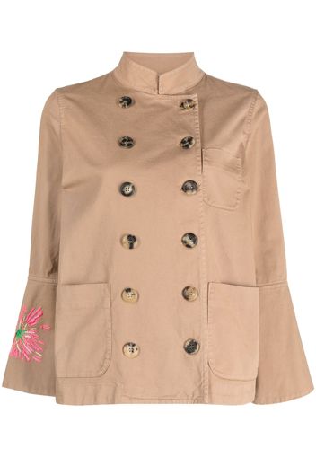 Bazar Deluxe embroidered-detail cropped trench coat - Marrone