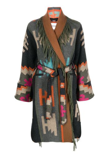 Bazar Deluxe abstract-print fringed coat - Blu