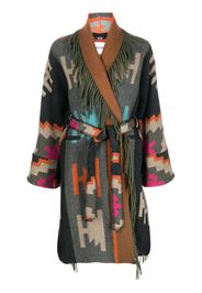 Bazar Deluxe abstract-print fringed coat - Blu