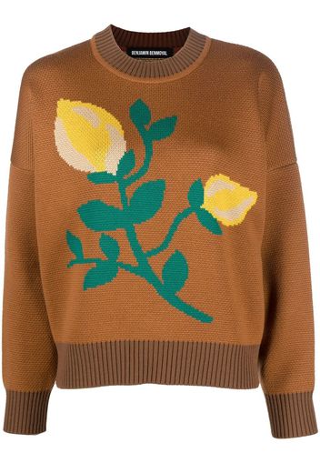 Benjamin Benmoyal floral intarsia-knit merino jumper - Marrone