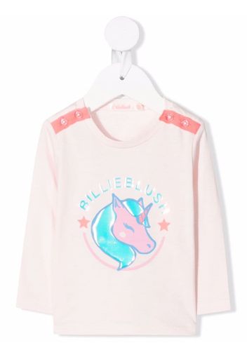 Billieblush unicorn logo print T-shirt - Rosa