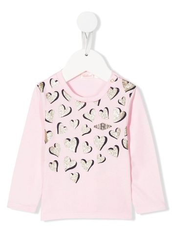 Billieblush glitter-heart long-sleeve T-shirt - Rosa